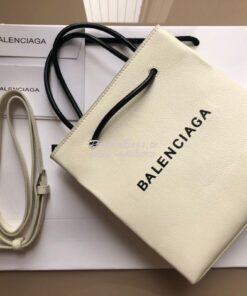 Replica Balenciaga Printed Textured-Leather Shopping Tote XXS White 2