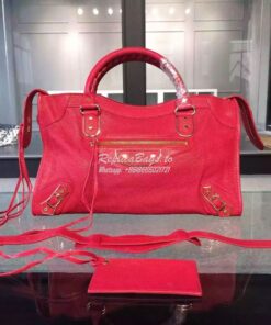 Replica Balenciaga Classic Goatskin Metallic Edge City Red