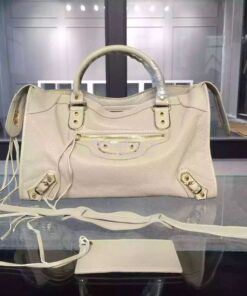 Replica Balenciaga Classic Goatskin Metallic Edge City White