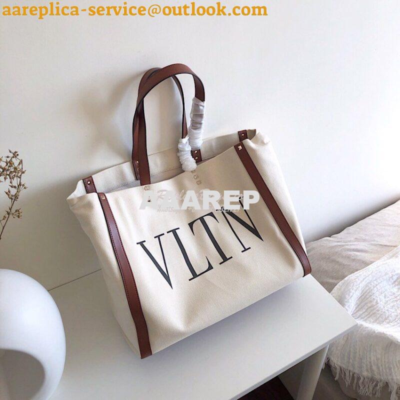 Replica Valentino VLTN Ivory Canvas Shopping Bag 2B0C89 Burgundy Brown ...