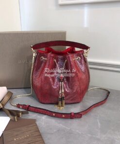 Replica Bvlgari Serpenti Forever Bucket Bag in Red Metallic Karung Sna 2
