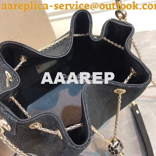 Replica Bvlgari Serpenti Forever Bucket Bag in Black Metallic Karung S 6