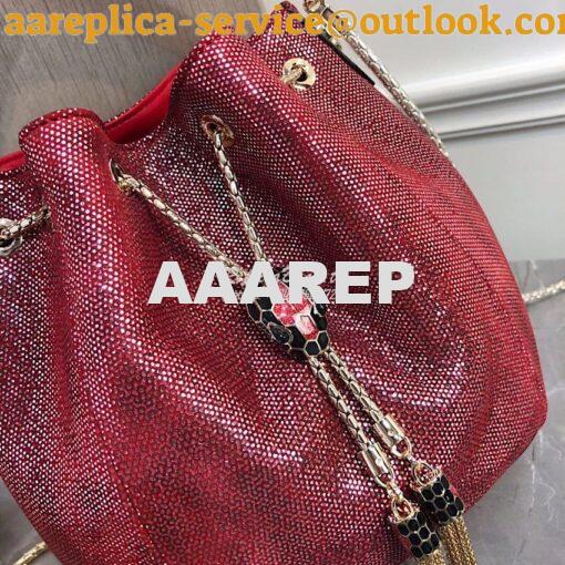 Replica Bvlgari Serpenti Forever Bucket Bag in Red Metallic Karung Sna 4