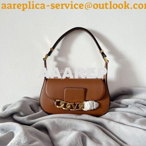 Replica Valentino VLogo Chain Calfskin Shoulder Bag 1W2B0K Brown 12