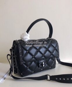 Replica Valentino Candystud Black Rockstuds Top Handle Bag Black