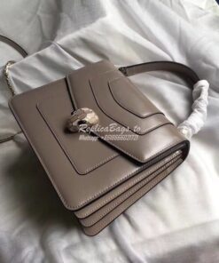 Replica Bvlgari Serpenti Forever Flap Cover Bag With Handle Grey Small 2