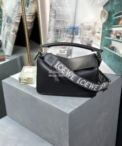 Replica Loewe Small Puzzle bag in Satin Calfskin A510S21XA9 Black