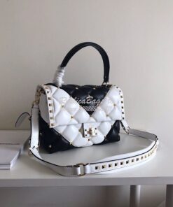 Replica Valentino Candystud Top Handle Bag Black White