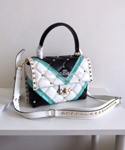 Replica Valentino Candystud Top Handle Bag Green White Black 2