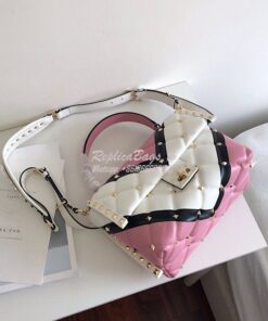 Replica Valentino Candystud Top Handle Bag Pink White Black