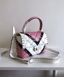 Replica Valentino Candystud Top Handle Bag Pink White Black 2