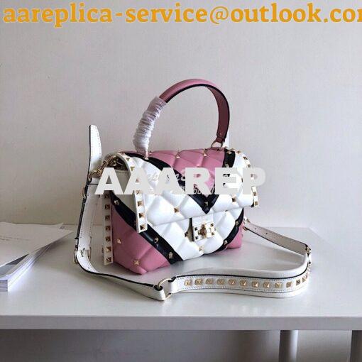 Replica Valentino Candystud Top Handle Bag Pink White Black 2