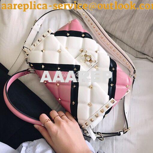 Replica Valentino Candystud Top Handle Bag Pink White Black 3