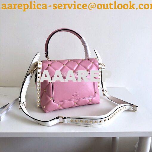 Replica Valentino Candystud Top Handle Bag Pink White Black 7