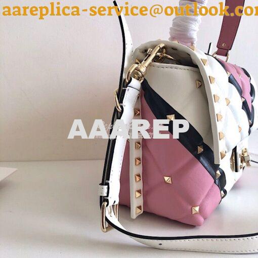 Replica Valentino Candystud Top Handle Bag Pink White Black 9