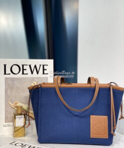 Replica Loewe Cushion Leather-Trimmed Canvas Tote Bag 66025 Blue