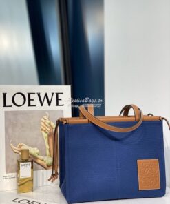 Replica Loewe Cushion Leather-Trimmed Canvas Tote Bag 66025 Blue 2