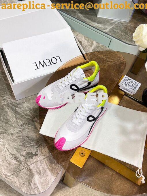 Replica Loewe Flow Runner In Nylon And Suede L815282 White-Neon Pink