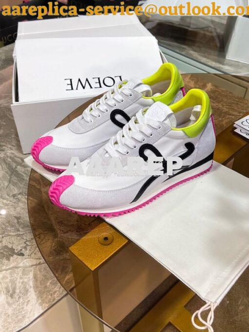 Replica Loewe Flow Runner In Nylon And Suede L815282 White-Neon Pink 2