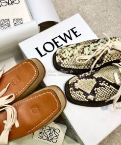 Replica Loewe Lace Up Mule In Python And Calfskin L815379 Green 2