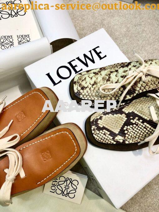 Replica Loewe Lace Up Mule In Python And Calfskin L815379 Green 2