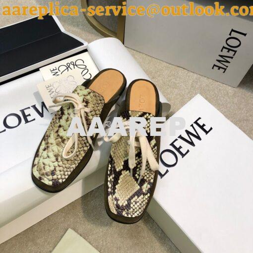 Replica Loewe Lace Up Mule In Python And Calfskin L815379 Green 4