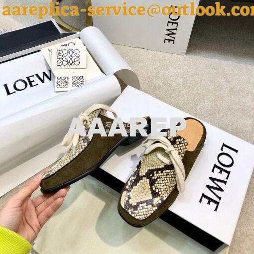 Replica Loewe Lace Up Mule In Python And Calfskin L815379 Green 6