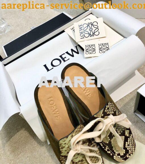 Replica Loewe Lace Up Mule In Python And Calfskin L815379 Green 8