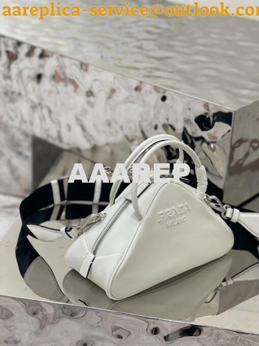Replica Prada Leather Triangle bag 1BB082 White 5