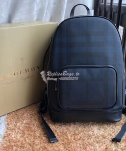 Replica Burberry London Check and Leather Backpack Navy/black