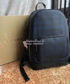 Replica Burberry London Check and Leather Backpack Navy/black 2