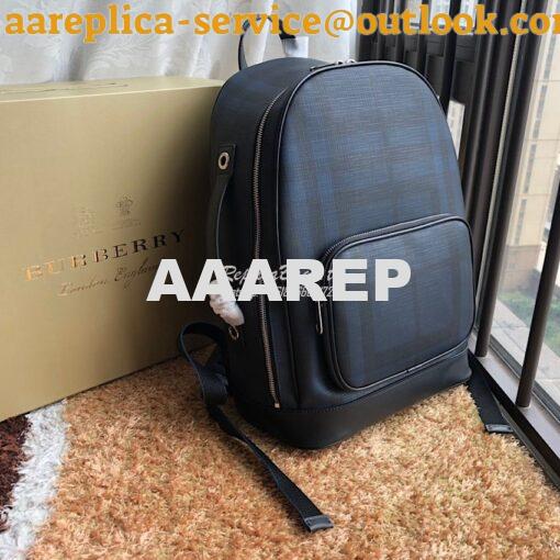 Replica Burberry London Check and Leather Backpack Navy/black 3