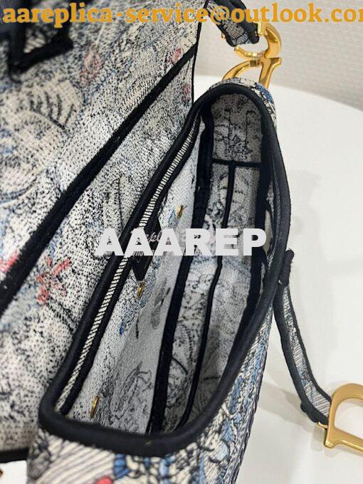 Replica Dior Saddle Bag M0446 Denim Multicolor Dior Jardin Magique Emb 10