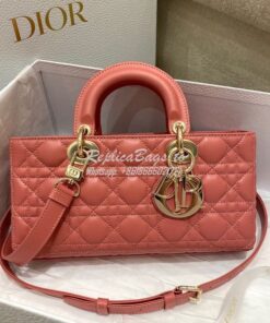 Replica Dior Lady D-Joy Bag Dusty Coral Pink Cannage Lambskin M0540O 2