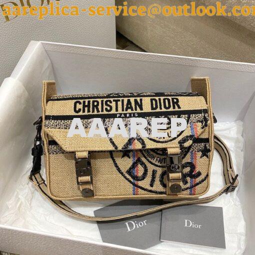Replica Dior Small DiorCamp Bag Beige Jute Canvas Embroidered with Dio