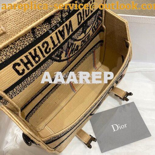 Replica Dior Small DiorCamp Bag Beige Jute Canvas Embroidered with Dio 7