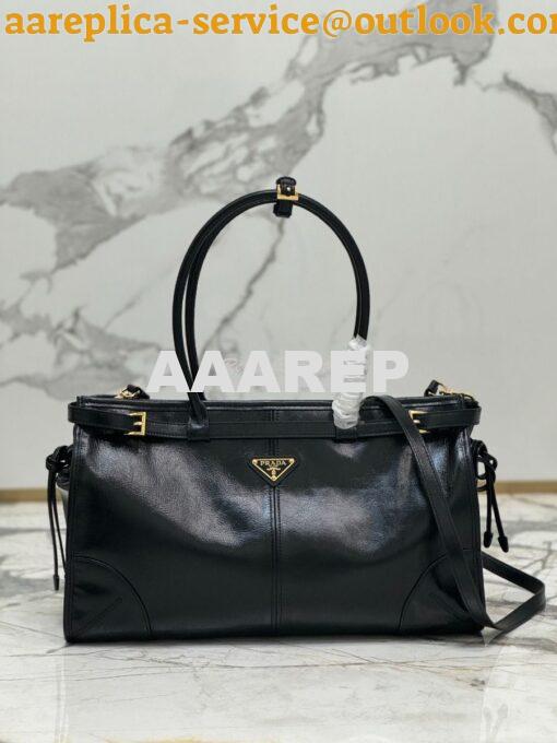 Replica Prada Large leather shoulder bag 1BA433 Black