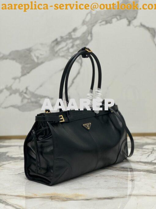 Replica Prada Large leather shoulder bag 1BA433 Black 3