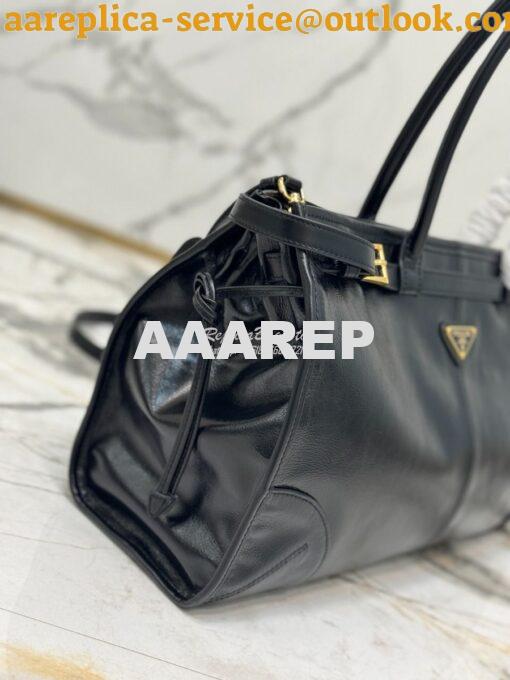 Replica Prada Large leather shoulder bag 1BA433 Black 5