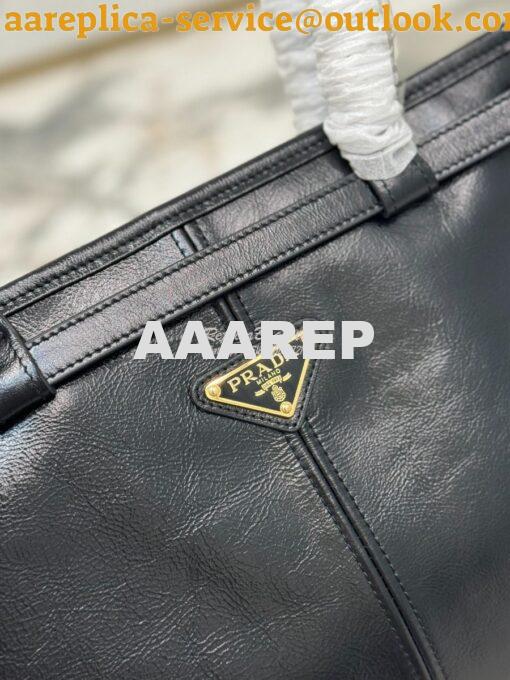 Replica Prada Large leather shoulder bag 1BA433 Black 6