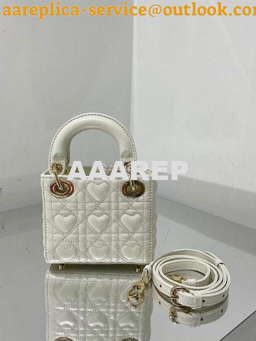 Replica Lady Dior Bag Micro Dioramour Latte Cannage Lambskin with Hear 9