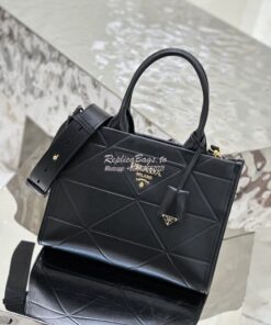 Replica Prada Small Leather Symbole Bag With Topstitching 1BA379 Black 2