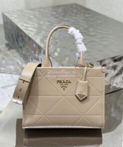 Replica Prada Small Leather Symbole Bag With Topstitching 1BA379 Sand