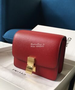 Replica Celine Classic Box Bag in Calfskin with Cork Effect Red