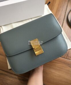 Replica Celine Classic Box Bag in Calfskin with Cork Effect Light Blue 2