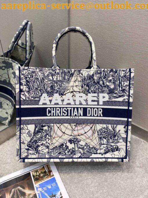Replica Dior Book Tote bag Embroidered Canvas with Blue Around The Wor
