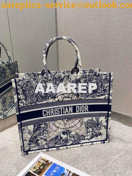 Replica Dior Book Tote bag Embroidered Canvas with Blue Around The Wor 4