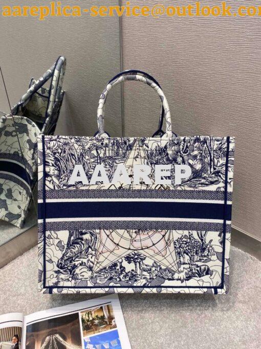 Replica Dior Book Tote bag Embroidered Canvas with Blue Around The Wor 9