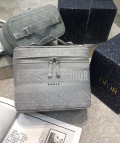 Replica Dior Travel Vanity Bag Light Gray Cannage Embroidery S5417