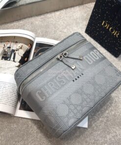 Replica Dior Travel Vanity Bag Light Gray Cannage Embroidery S5417 2